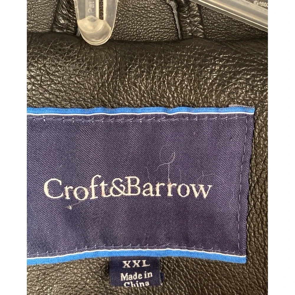 Men's XXL Croft & Barrow‎ Black Leather Jacket Full Zip Y2K Quilt Lined - Picture 3 of 11